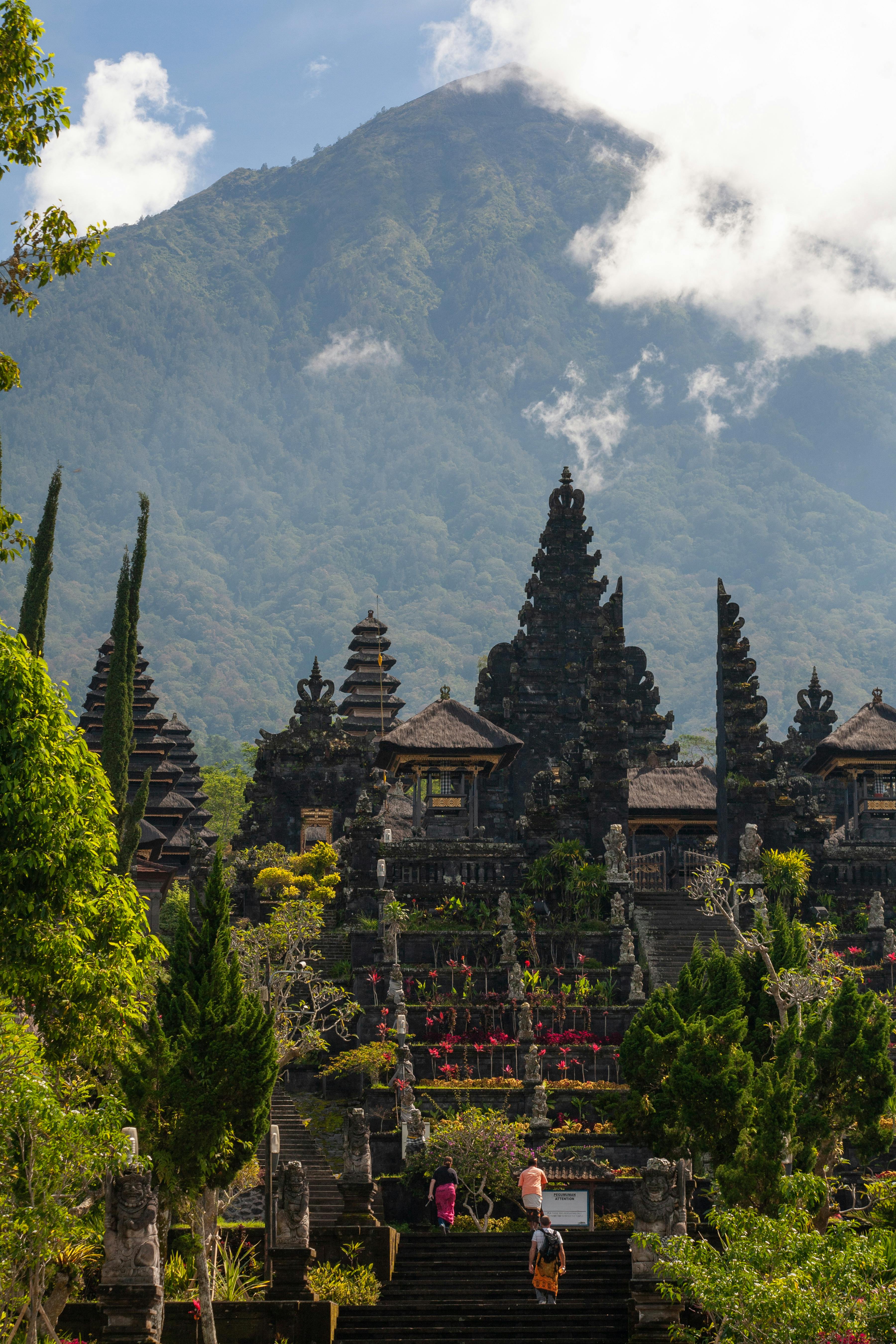 Traditional Balinese temple with ornate stone carvings