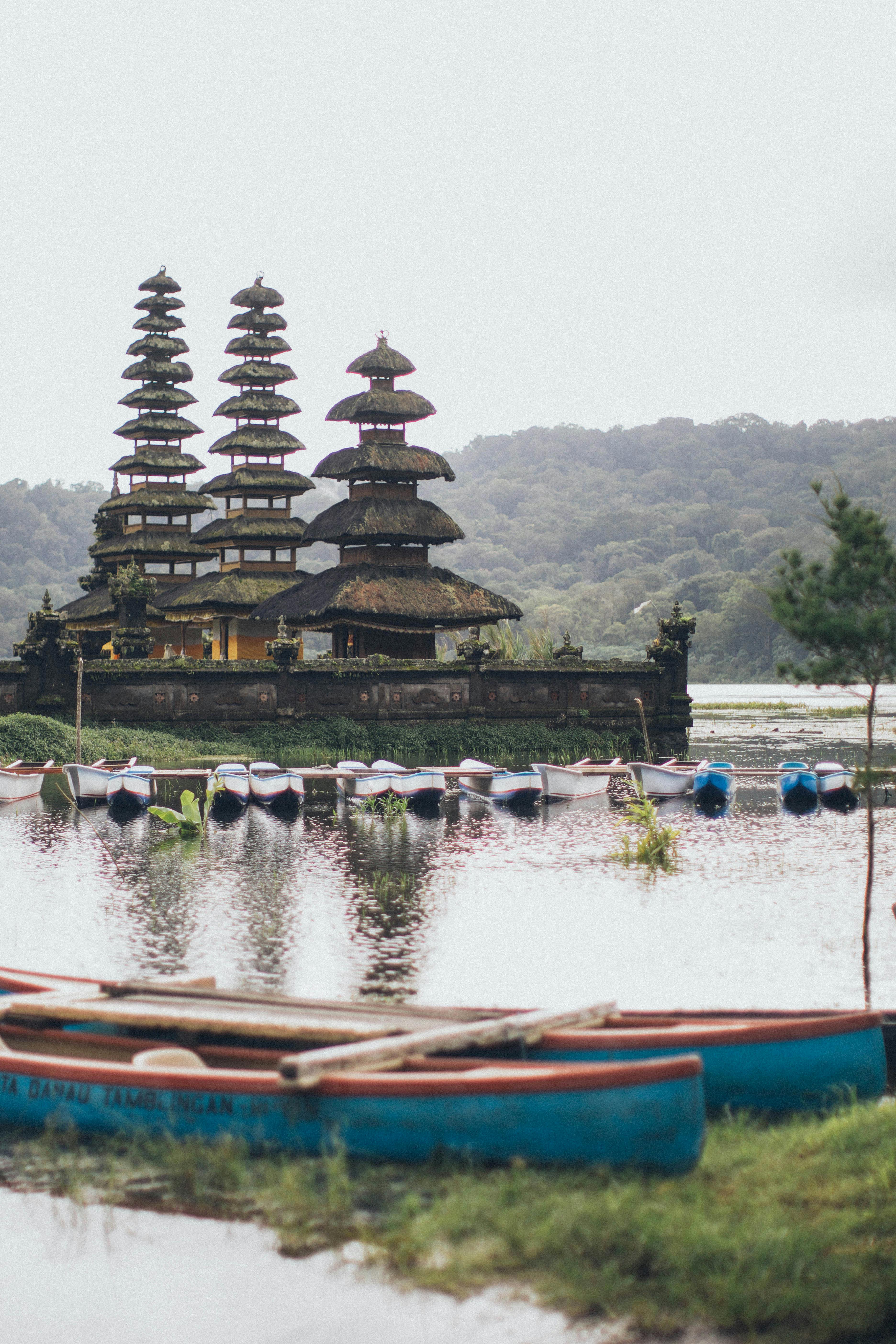 Ancient Balinese temple with traditional architecture and offerings